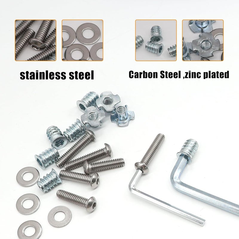 weideer 140PCS 1/4"-20 T-Nuts,1/4"-20 Threaded Inserts for Wood,304 Stainless Steel Bolts,Button Head Hex Socket Bolts with Washers Hex Wrench - Image 5